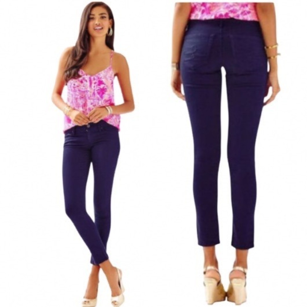 Lilly Pulitzer Worth Skinny Pants Navy Blue Mid Rise Slim Fit Women Sz 2